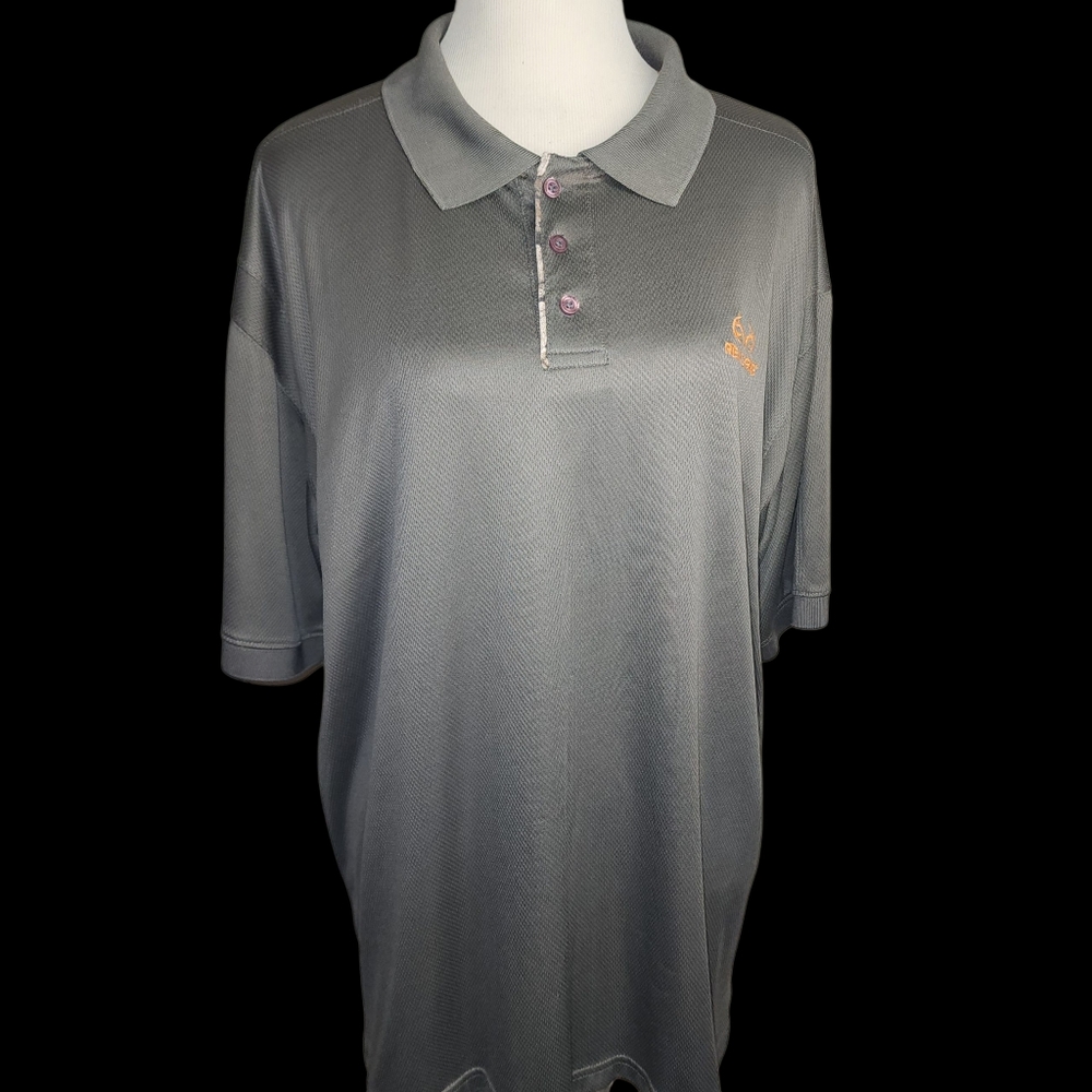 Realtree Polo Shirt Mens Size XXLARGE Gray Camo Accents Embrodiered Logo Sports